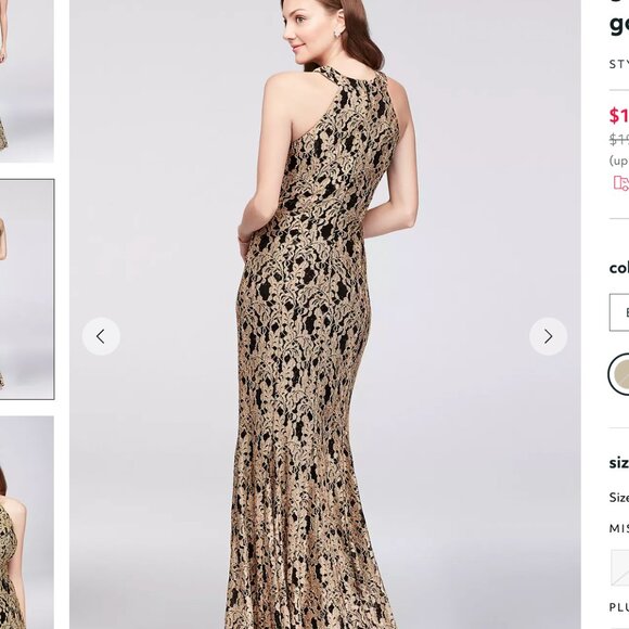 Gold lace high-neck halter mermaid maxi gown - Picture 2 of 9